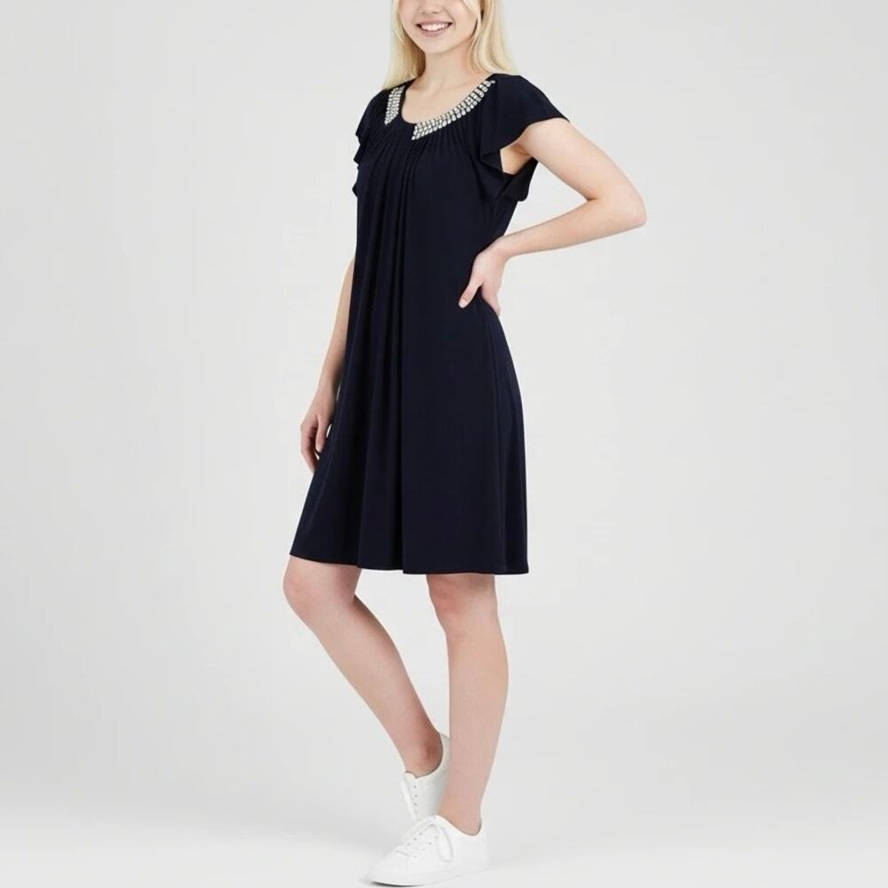 Another Thyme Women’s Size 8 Black Embellished Collar Cap Sleeve Dress